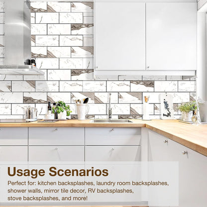 Havenly Peel and Stick Backsplash Tile for Kitchen & Bathroom Walls (White, 10 Tiles - 9.7 sq. ft. (0.9 m²))