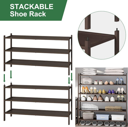 kiplant Small Shoe Rack, 4-Tier Bamboo Wood Shoe Rack for Entryway, Stackable Shoe Organizer for Hallway Closet, Free Standing Shoe Racks for Indoor & Outdoor