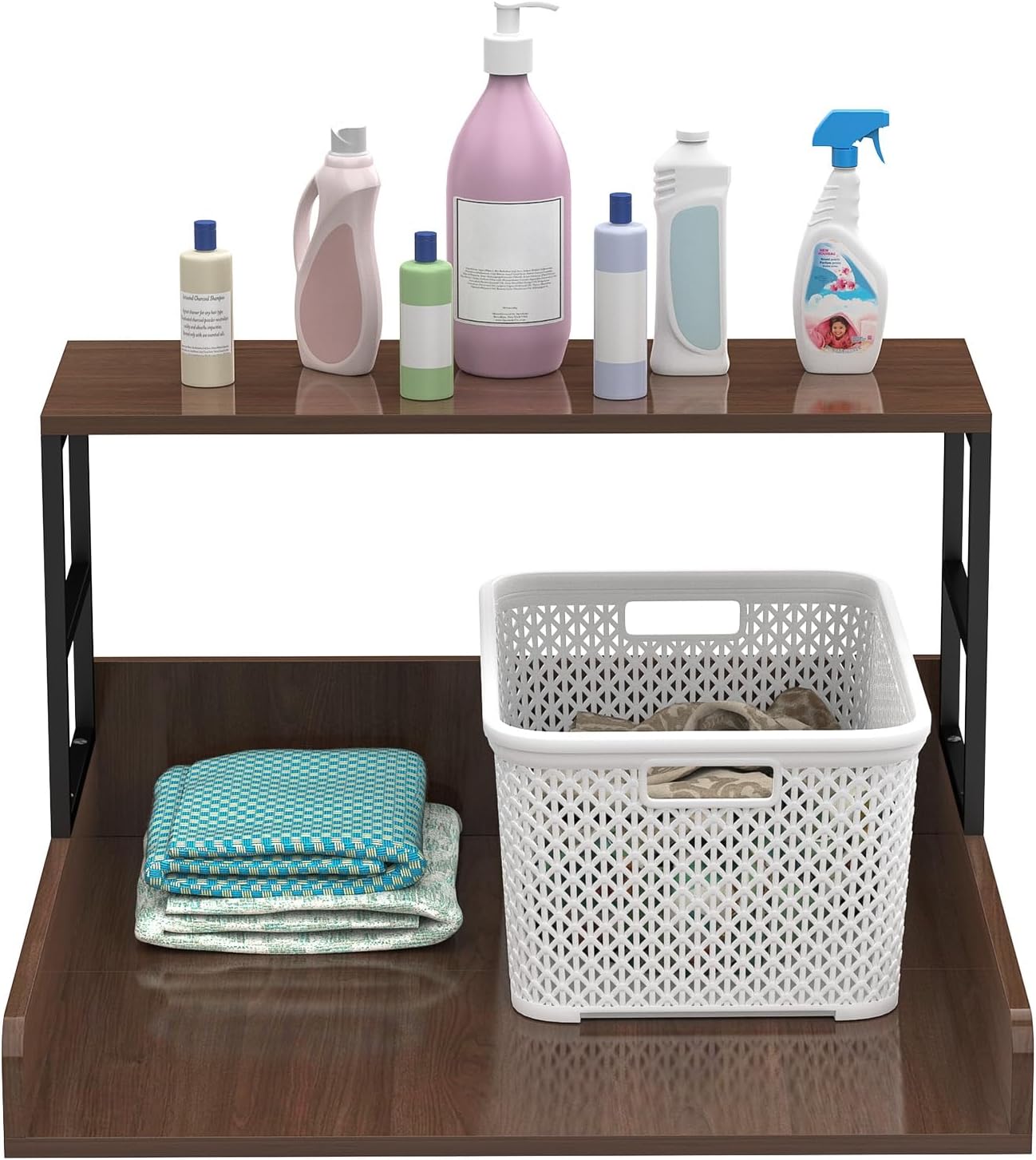 Washer Dryer Countertop with Guardrails, Heavy Duty Laundry Room Counter Top with Anti-Slip Strips & Storage Space, Waterproof Over Washer Dryer Shelf for Laundry Room Organization Black