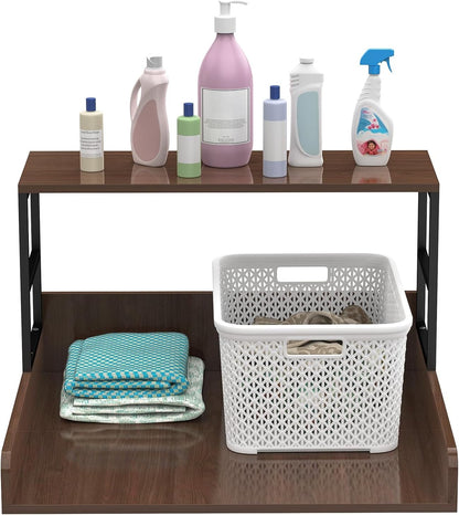 Washer Dryer Countertop with Guardrails, Heavy Duty Laundry Room Counter Top with Anti-Slip Strips & Storage Space, Waterproof Over Washer Dryer Shelf for Laundry Room Organization Black