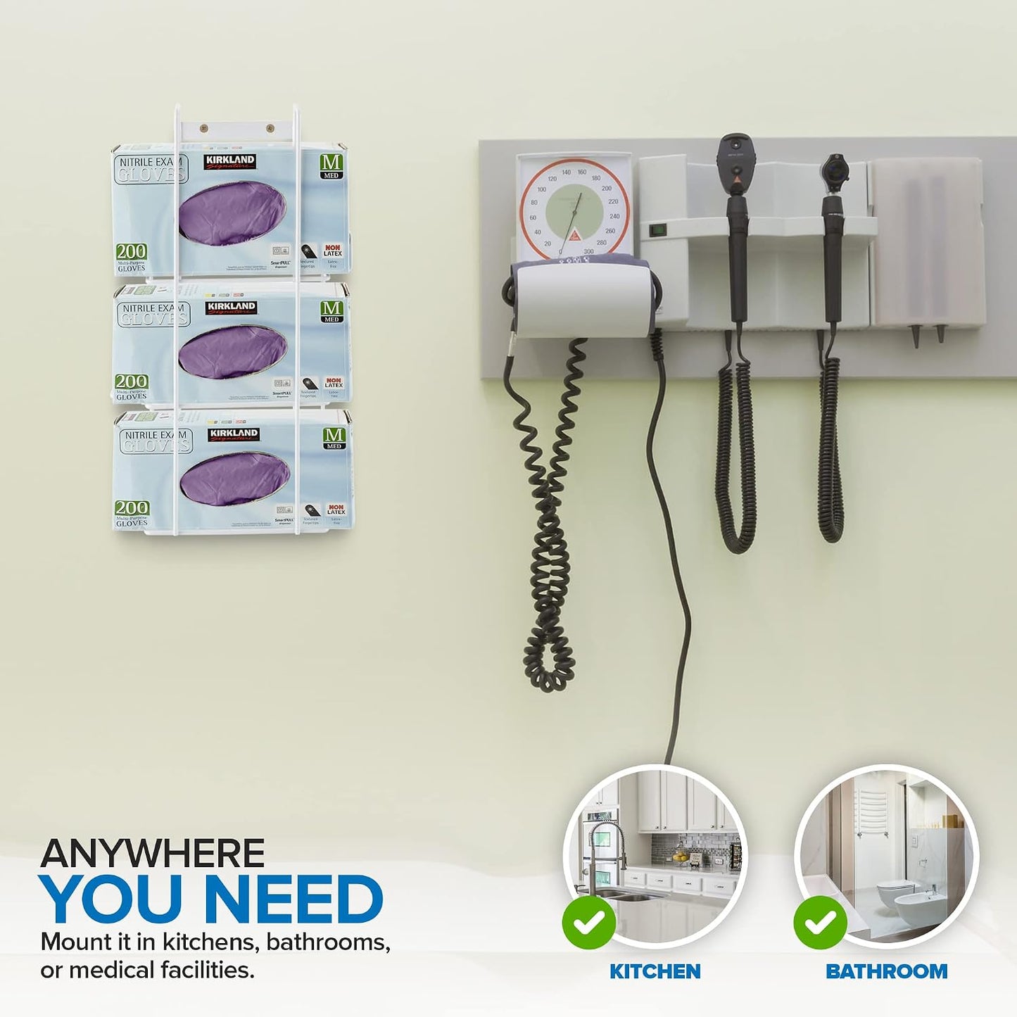 Stock Your Home (White) Metal Single Gloves Dispenser, Tissue Box Shelf, Glove Box Holder Wall Mount, for Kitchen, Cleaning Closet, Lab, Exam, Office