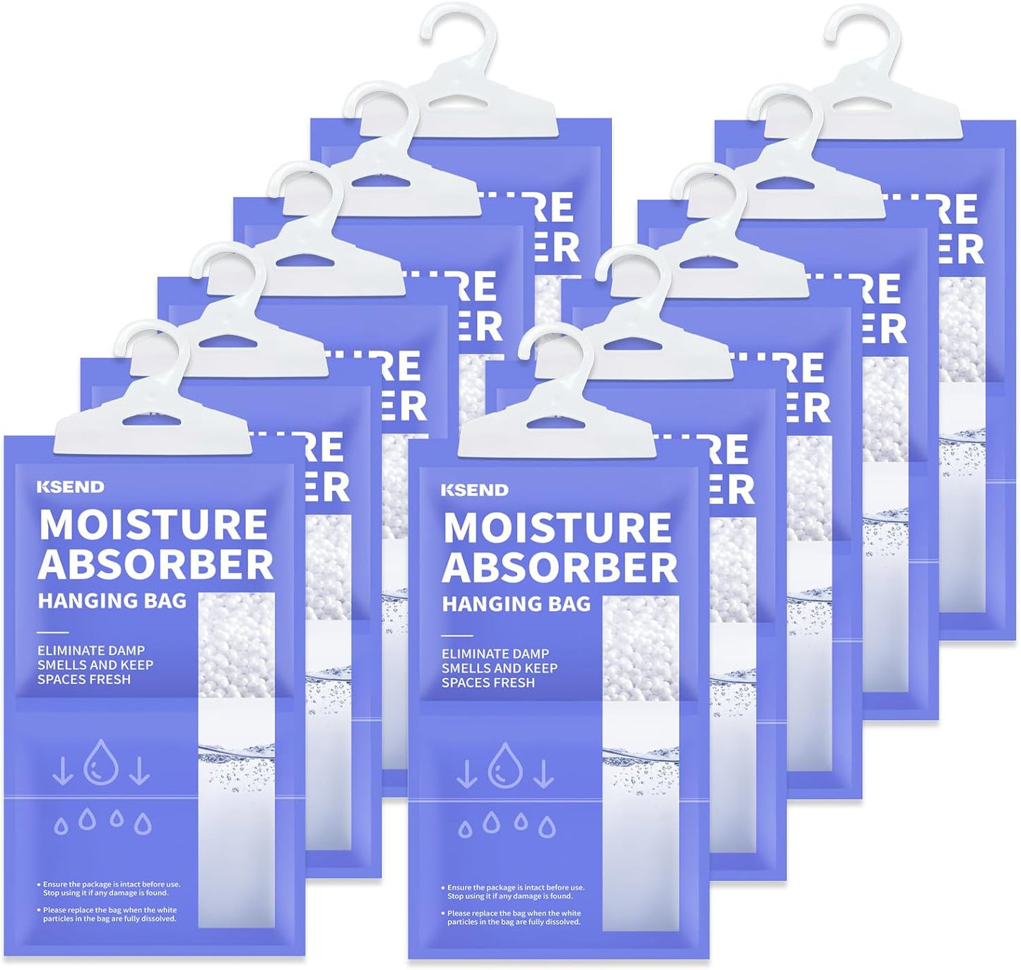 Ksend Moisture Absorbers 10 Pack, 9.8 Oz Compact Dehumidifier Bags & Packs, Moisture Hanging Bag, Humidity Absorbers, Closet Deodorizer Against Musty Odors, 11.8'' x 6.3''