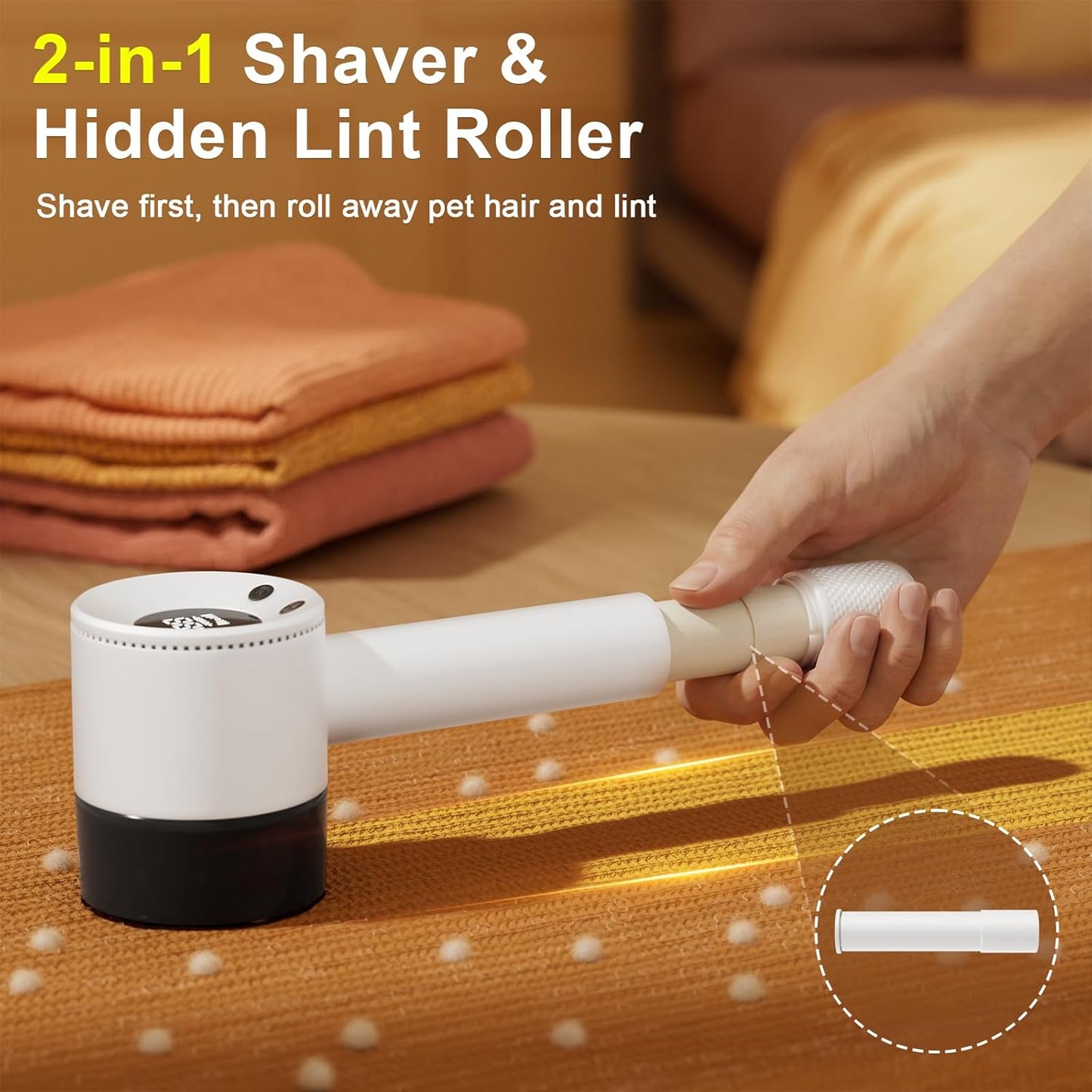Heapsion Fabric Shaver Lint Remover, 10700 RPM Sweater Shaver with 6-Blade Head, Hidden Lint Roller, 3-Speed Fuzz Remover, LED Display, Type-C Rechargeable for Clothes & Furniture