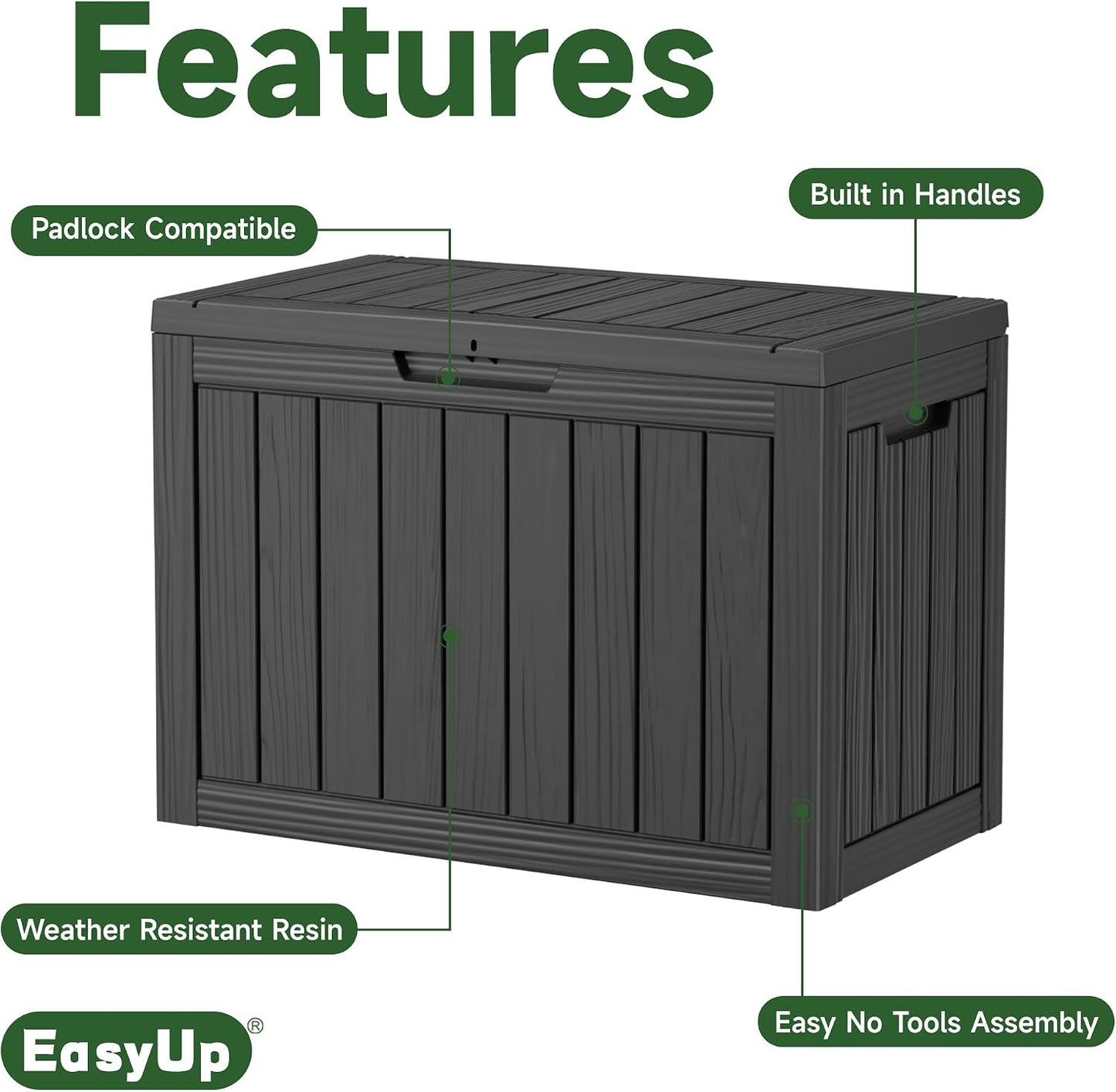EasyUp 33 Gallon Resin Deck Box Waterproof, UV Resistant Outdoor Storage Box for Delivery, Porch, Patio and Garden, Stripe Black