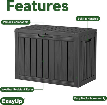 EasyUp 33 Gallon Resin Deck Box Waterproof, UV Resistant Outdoor Storage Box for Delivery, Porch, Patio and Garden, Stripe Black