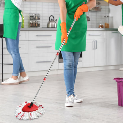 2 Spin Mop Head Replacement, 1 Base, 1 Mop Handle (30-58in) Combo Mops Set Compatible with OCedar EasyWring RinseClean Microfiber Mops (White (1-Tank System))