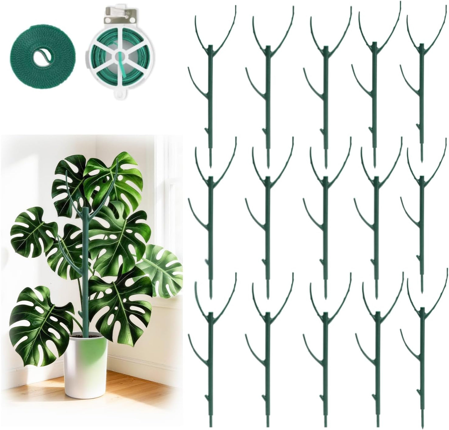 10 Pack Stackable Plant Support Stakes, 75inch Climbing Plant Sticks Structures for Monstera with Garden Ties, Durable Alternative to Moss Pole for Indoor Outdoor Plants