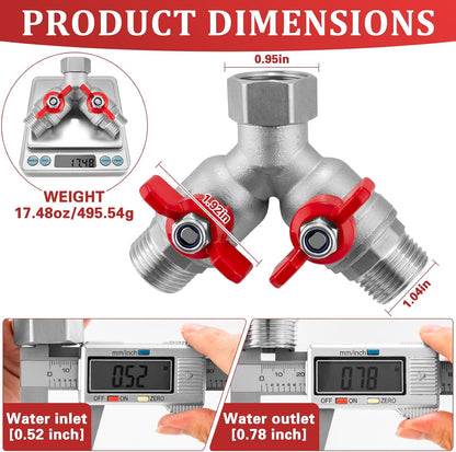 Garden Hose Splitter 2 Way, Heavy Duty Brass Hose Splitter, 3/4" GHT Hose Y Splitter with Shutoff, Full Flow Outdoor Faucet Splitter, Water Hose Y Valve Tap Adapter
