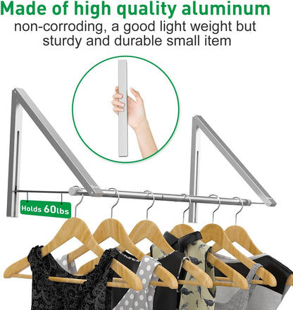 Laundry Room Drying Rack Wall Mounted Clothes Hanger Folding Wall Coat Racks Aluminum Home Storage Organiser Space Savers White 2 Rakcs with Rod