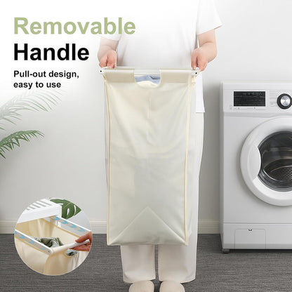 Bamboo Laundry Hamper 3 Section with Lid, 150L Laundry Sorter with Lockable Wheels, Pull-Out Removable Washable Bags, 3 × 12.5 Gal Divided Laundry Baskets for Laundry Room, Bathroom (White)