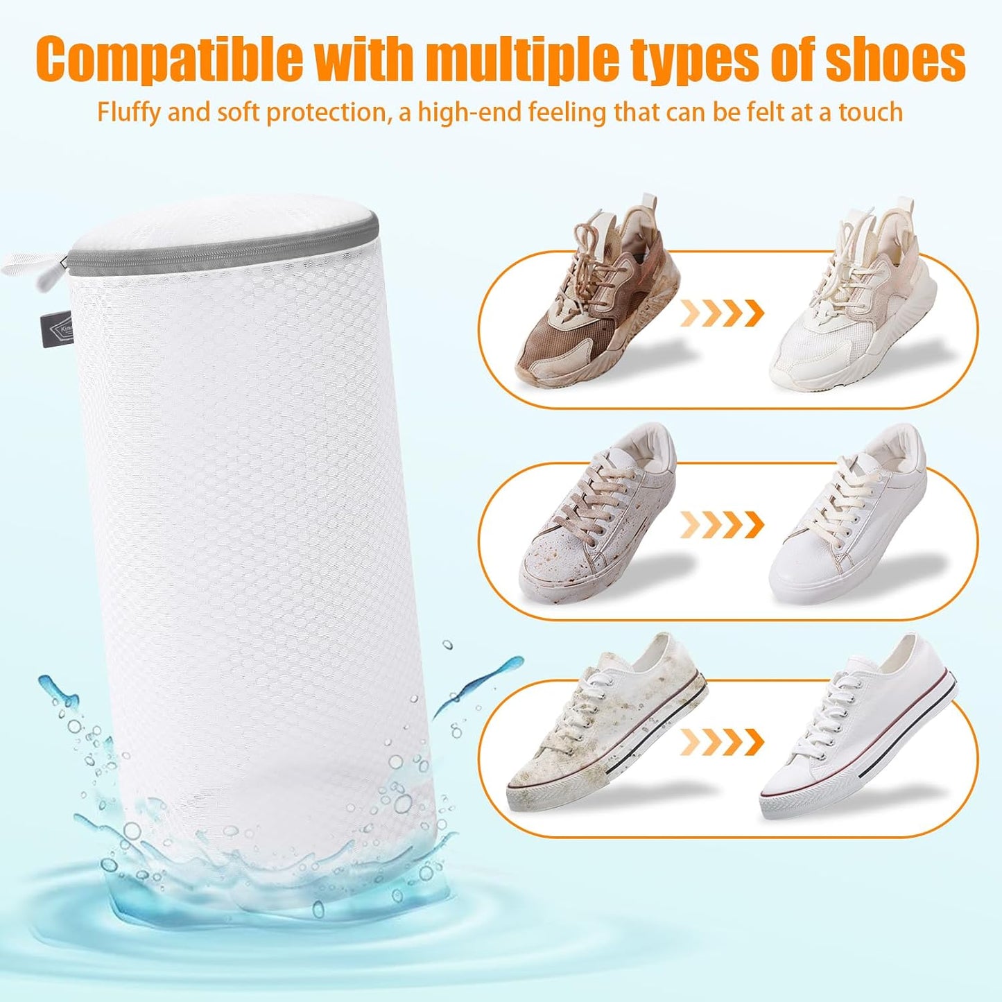 Kimmama Shoe Washing Machine Bag, Shoe Cleaning Bag, Grey Zipper, 7x15" | Shoe Bag, For Sneaker, Tennis, Footwear, Trainers, Slippers, Sock, Honeycomb Mesh, Prevent Tangling