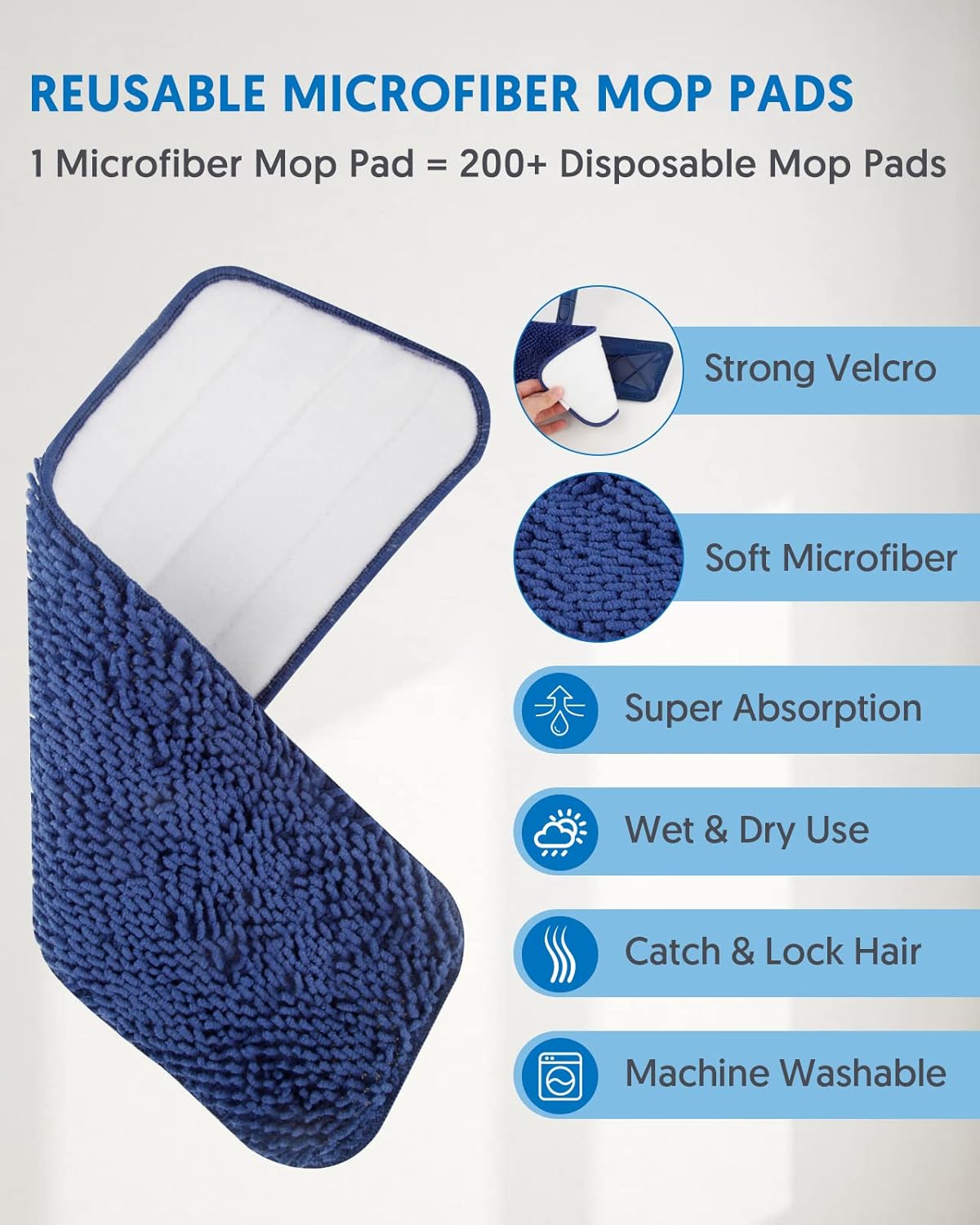 Microfiber Mops for Hardwood Floor Cleaning - BPAWA Flat Floor Mop with 4 Washable Pads for Laminate Wood Tile Vinyl Home Kitchen Bathroom - 59" Adjustable Handle