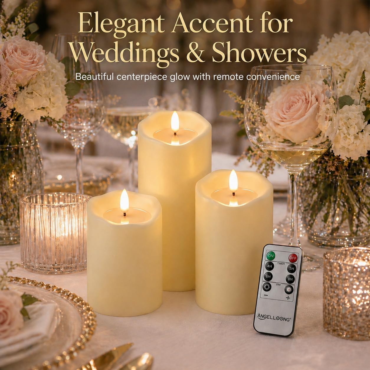 ANGELLOONG Flickering Flameless Candles, Realistic Battery Operated Candles with Remote and Timer, Set of 3 LED Candles for Room Fall Home Wedding Decor Centerpieces Table Party Valentines Decorations