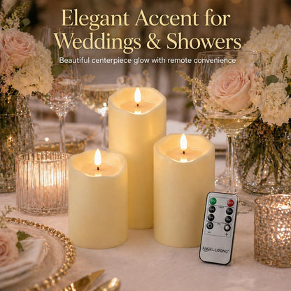 ANGELLOONG Flickering Flameless Candles, Realistic Battery Operated Candles with Remote and Timer, Set of 3 LED Candles for Room Fall Home Wedding Decor Centerpieces Table Party Valentines Decorations