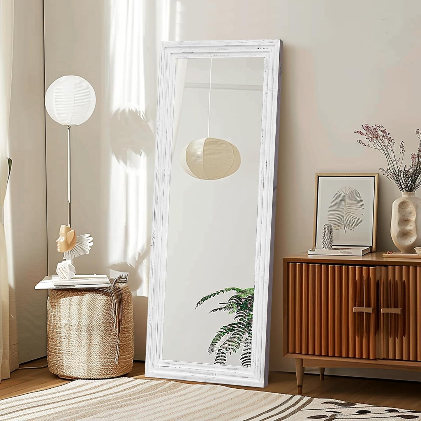 Full Length Mirror 65"x22" with Stand Solid Wood Frame Floor Large Mirror for Living Room, Bedroom Hanging Standing or Leaning Wall-Mounted, New Black