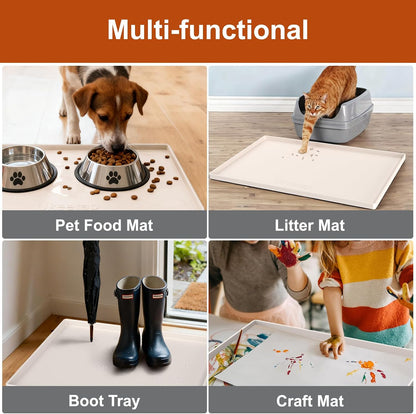 ukeetap Extra Thick Silicone Mat Waterproof with Raised Edge 19” x 12”, BPA Free Non-Slip Dog & Cat Food Mat, Feeding Mat for Food and Water Bowls, Spill Proof Mat to Protect Floors, Black