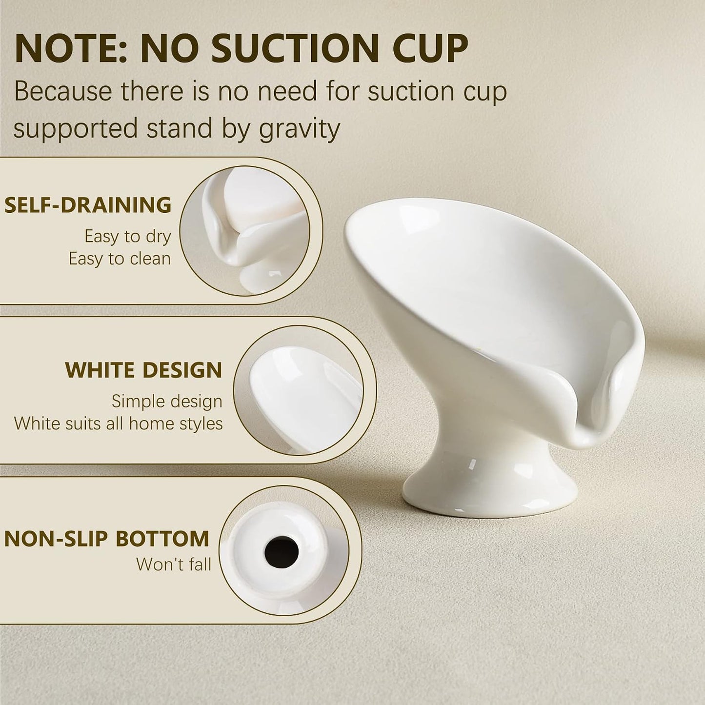 Small Soap Dish, Self Draining Bar Soap Holder for Bathroom Sink, Leaf Shaped Drainage Ceramic with Marble-Pattern Finish, Decorative Soap Dish, No Suction Cup, ANTIS'S HOME