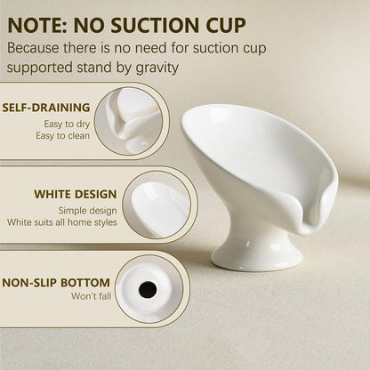 Small Soap Dish, Self Draining Bar Soap Holder for Bathroom Sink, Leaf Shaped Drainage Ceramic with Marble-Pattern Finish, Decorative Soap Dish, No Suction Cup, ANTIS'S HOME