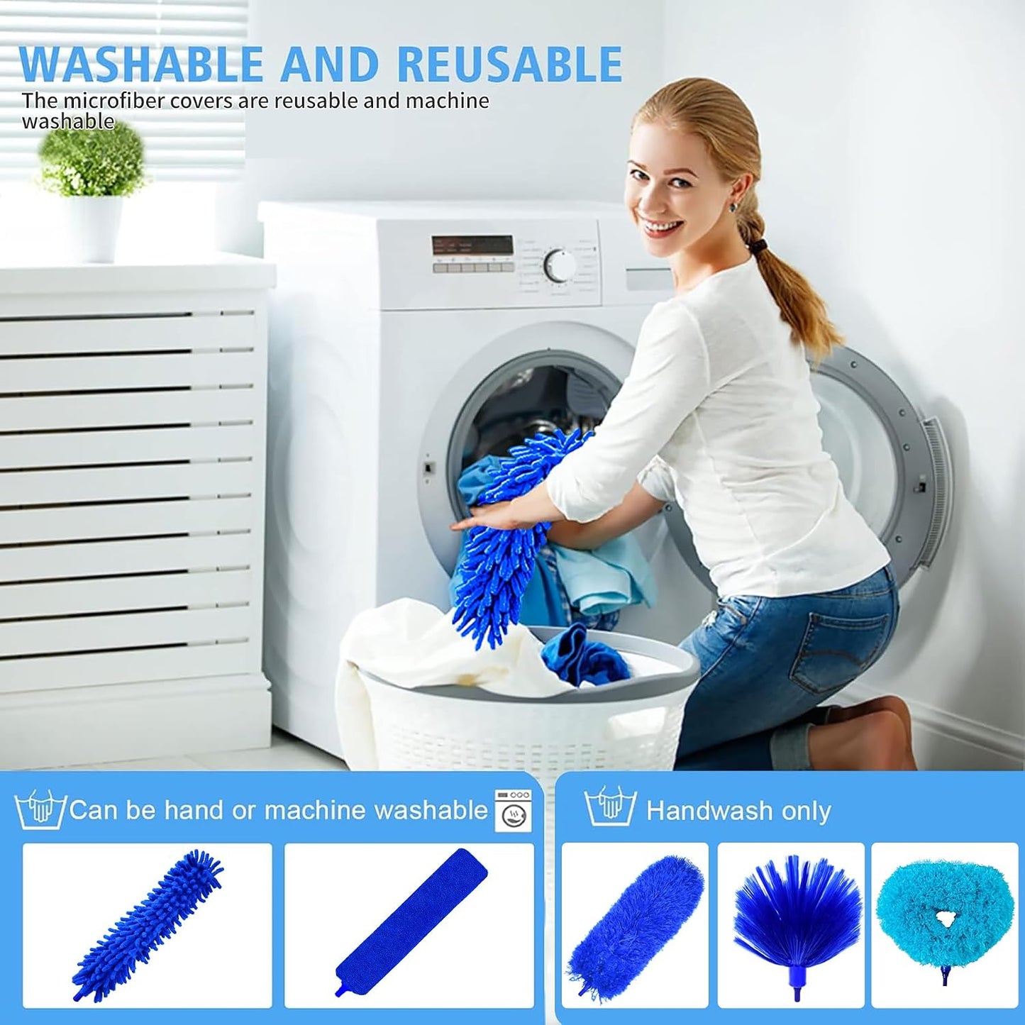 Duster with Extension Pole - Blue | 5-in-1 Kit Dusters for Cleaning, Extendable Duster with 100 Inches, Microfiber Dusters for Ceiling Fans, Furniture, Blinds