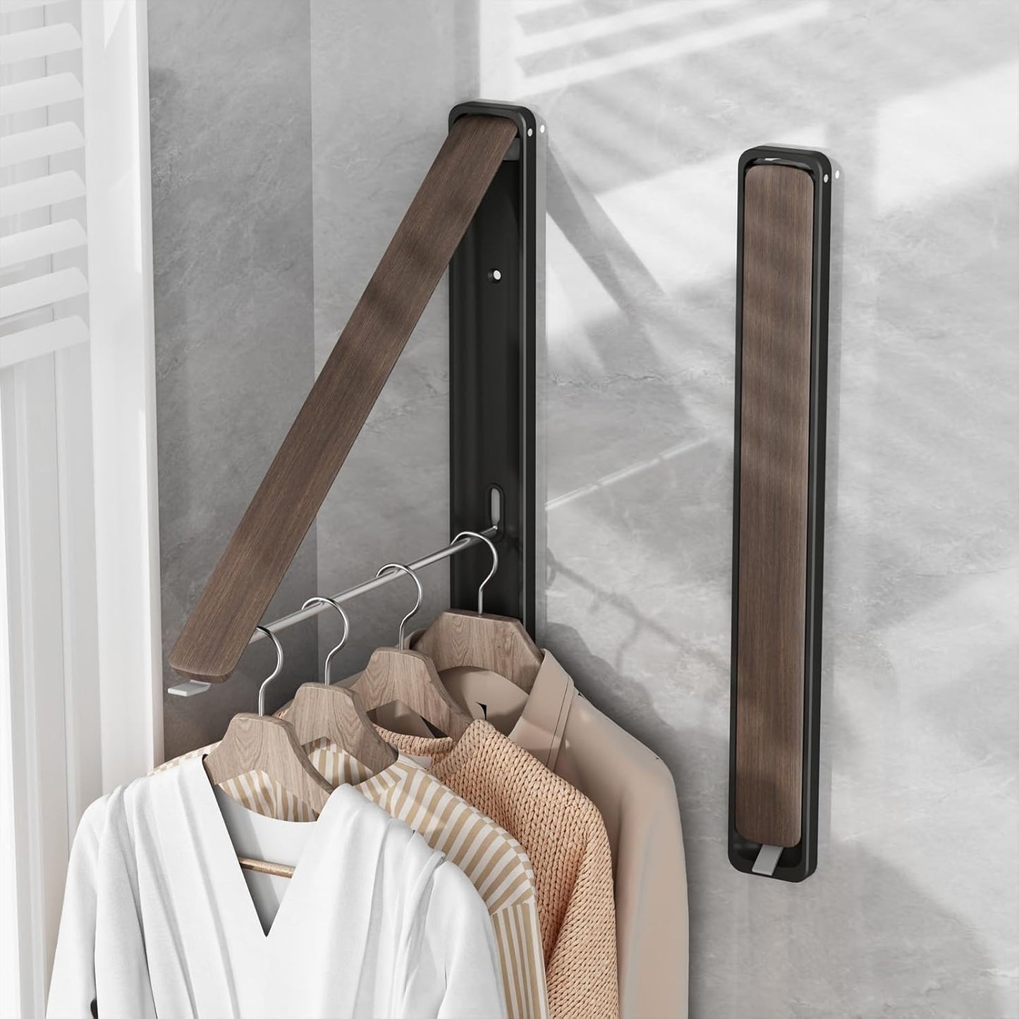 Retractable Clothes Drying Rack for wall clothes hanger rack for Laundry | Folding Hanger Rack Laundry Hanger Dryer Rack, Easy to Install, Closet Storage Organization, Space Saving Aluminium,Walnut