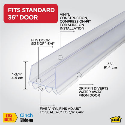 M-D Building Products Vinyl Cinch U-Shape Door Bottom Seal, Slide-On Weatherstripping Draft Stopper, Easy to Install, Fits 36” x 1-3/4” Doors, Fills 3/8”- 3/4” Gaps, 43337, Brown