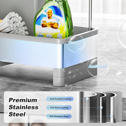 Ewaiira Stainless Steel Sink Caddy, Sponge Holder for Kitchen Sink with Brush Holder and Towel Rack, Sink Organizer for Countertop, Soap Dispenser Kitchen Organizers Storage Essentials (A-Black)