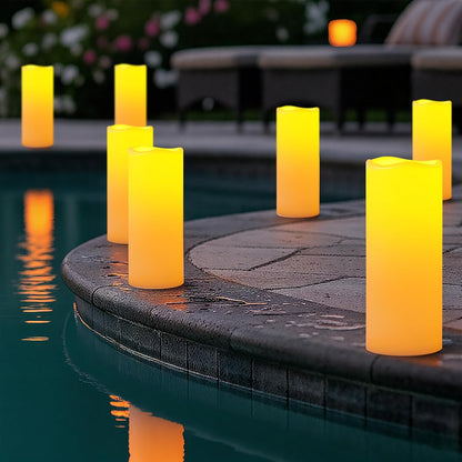 Amagic 3 Pack 4"x 6"8" 10" Outdoor Plastic Electric flameless Candles with Remote Control and Timer, Battery Operated Flickering LED Pillar Fake Candle for Home, Wedding Decor, Ivory