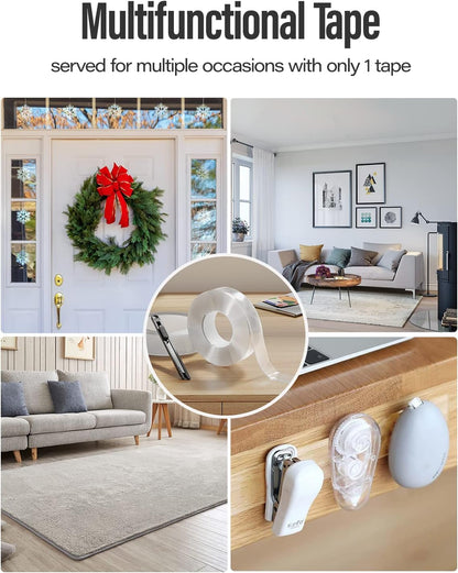 Double Sided Tape Heavy Duty Traceless Removable Washable Nano Gel Grip Tape, Clear Sticky Adhesive Mounting Tape for Home/Office/Car Decor/Wall Decor, Fix Carpet Mats