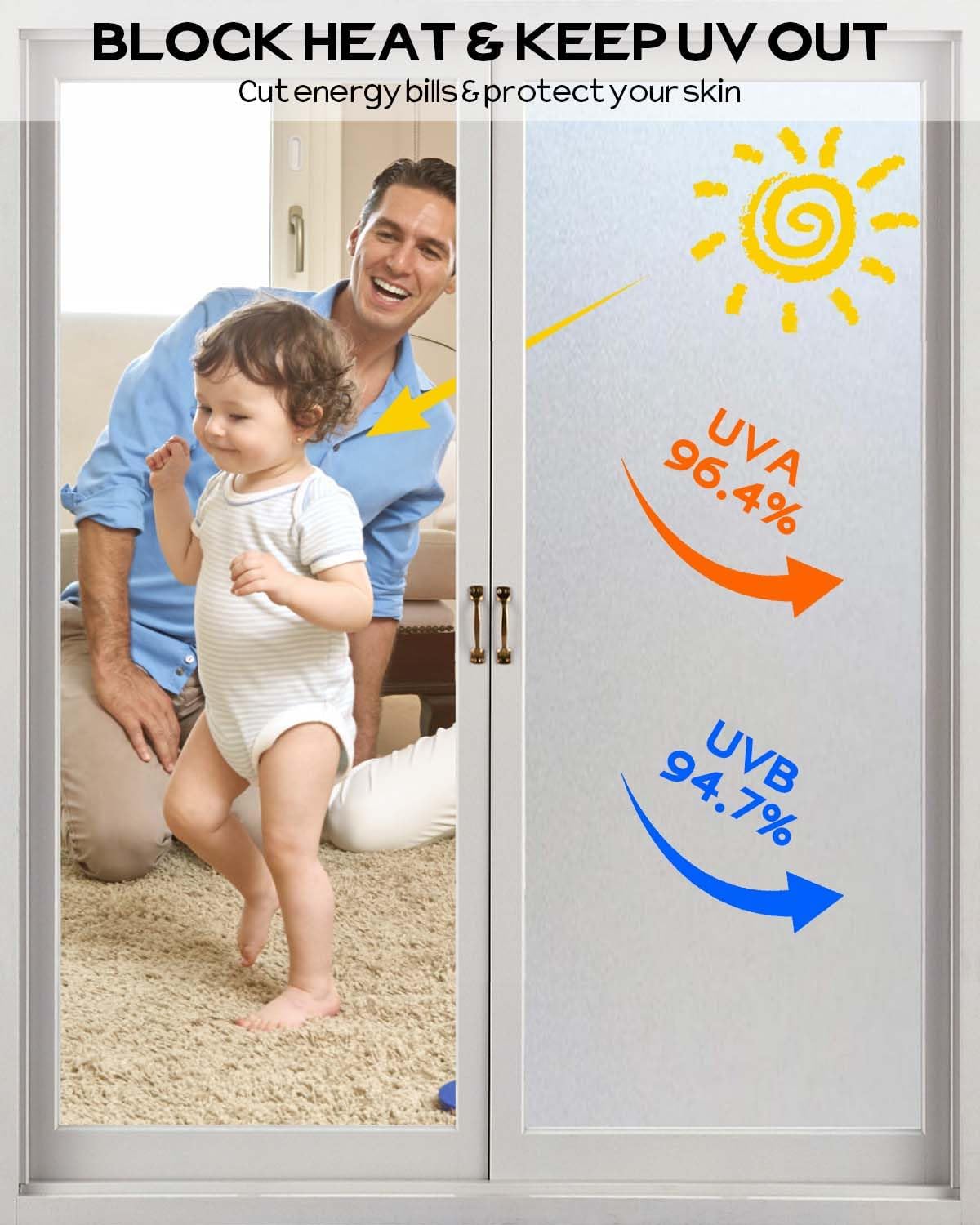Frosted Window Film, Removable Glass Door Privacy Film, Suitable for Bathrooms, Offices, Static Cling Decorative Film, Reusable Window Stickers (Pure, 17.5X78.7 Inch)