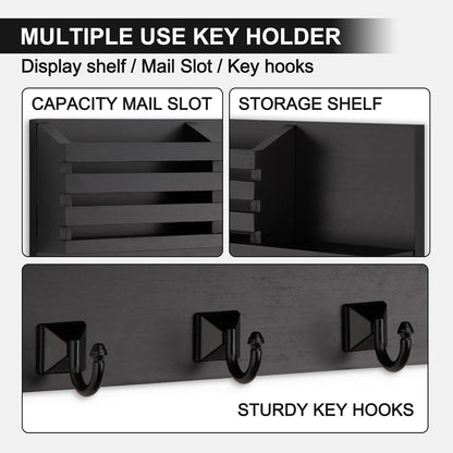 Key Holder Wall Mount, Mail Organizer for Wall with 5 Square Rustic Key Hooks Key Shelf Farmhouse Home Decor for Entryway