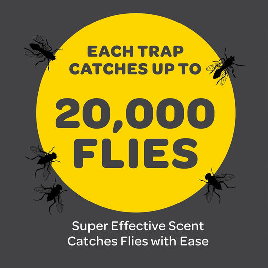 Outdoor Fly Trap Bags [Set of 4] Disposable Fly Traps Outdoor - Hanging Fly Traps with dissolvable Non-Toxic Bait - Bug Catcher Killer for All Flies for Outside Bug Control Patio, Barn and Ranch Etc