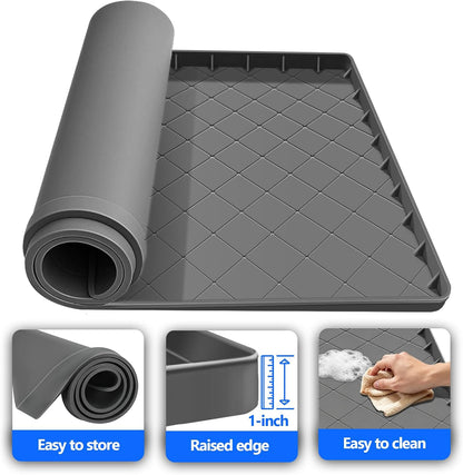 Washing Machine Drain Pan Silicone Mat, 32 x 30 Inch Non-Slip Waterproof Washing Machine Drip Tray, 1 Inch Raised Edge Mat for Floor Protection, Washer or Dryer Shock Mat