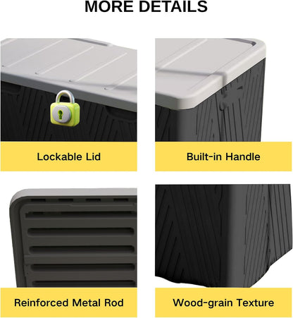 Kingdura 110 Gallon Outdoor Storage Box, Waterproof Resin Deck Box for Indoor and Outdoor Use, Lockable Storage Container for Patio Furniture Cushions Garden Tools (Coffee, 110 Gallon)