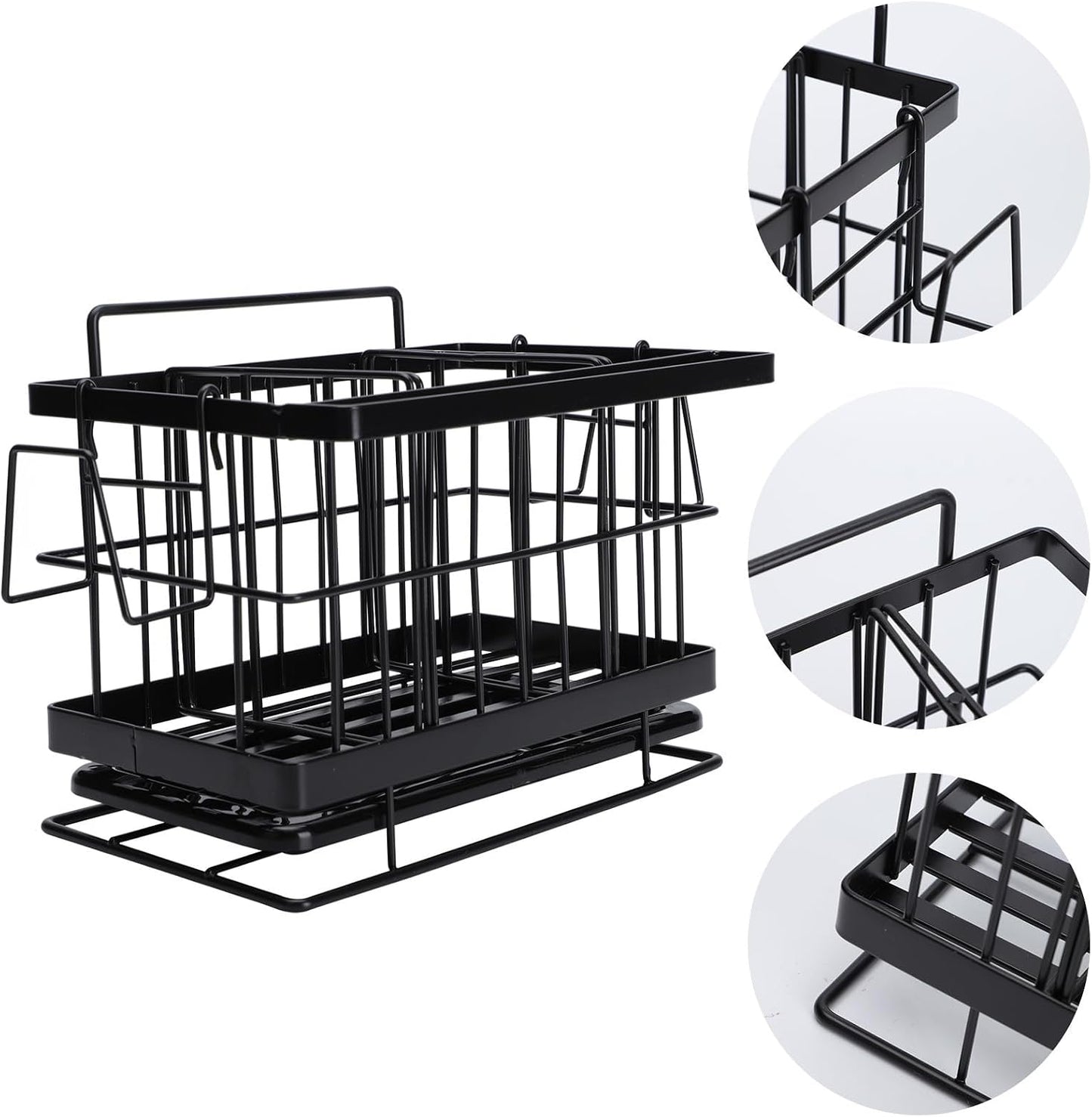 Outanaya Adjustable Stainless Steel Sponge Drain Shelf and Rag Storage Rack for Kitchen Sink, Black Wall-mounted Dish Cloth Holder with Drain Basket, 1pcs Kitchen Organizer for Cleaning