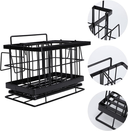 Outanaya Adjustable Stainless Steel Sponge Drain Shelf and Rag Storage Rack for Kitchen Sink, Black Wall-mounted Dish Cloth Holder with Drain Basket, 1pcs Kitchen Organizer for Cleaning
