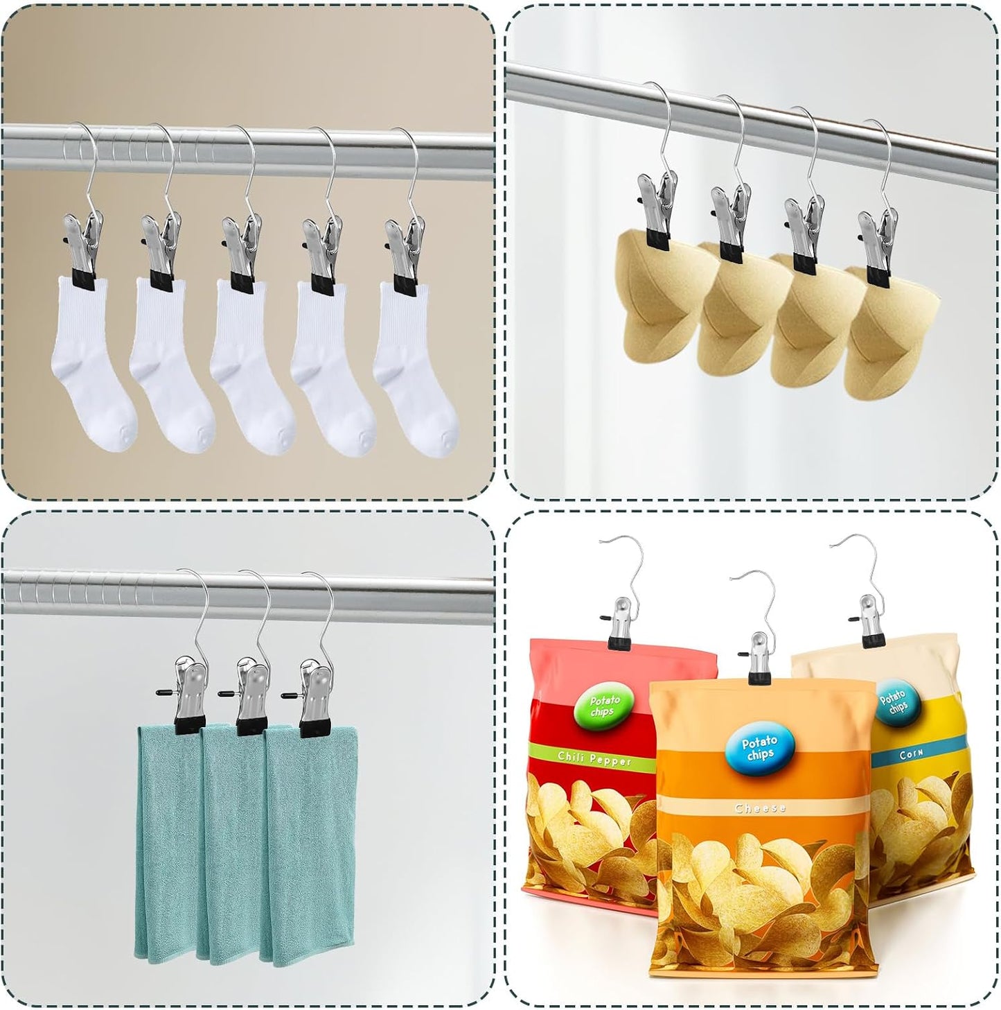 YUXIANLB 50 Pack Boot Hanger Clips Hooks, Heavy Duty Laundry Hooks with Clips, Portable Stainless Steel Clothes Pins Boot Clips for Hanging, Socks Towels Hats Pants Holder for Travel, Closet