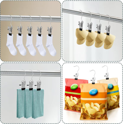 YUXIANLB 50 Pack Boot Hanger Clips Hooks, Heavy Duty Laundry Hooks with Clips, Portable Stainless Steel Clothes Pins Boot Clips for Hanging, Socks Towels Hats Pants Holder for Travel, Closet