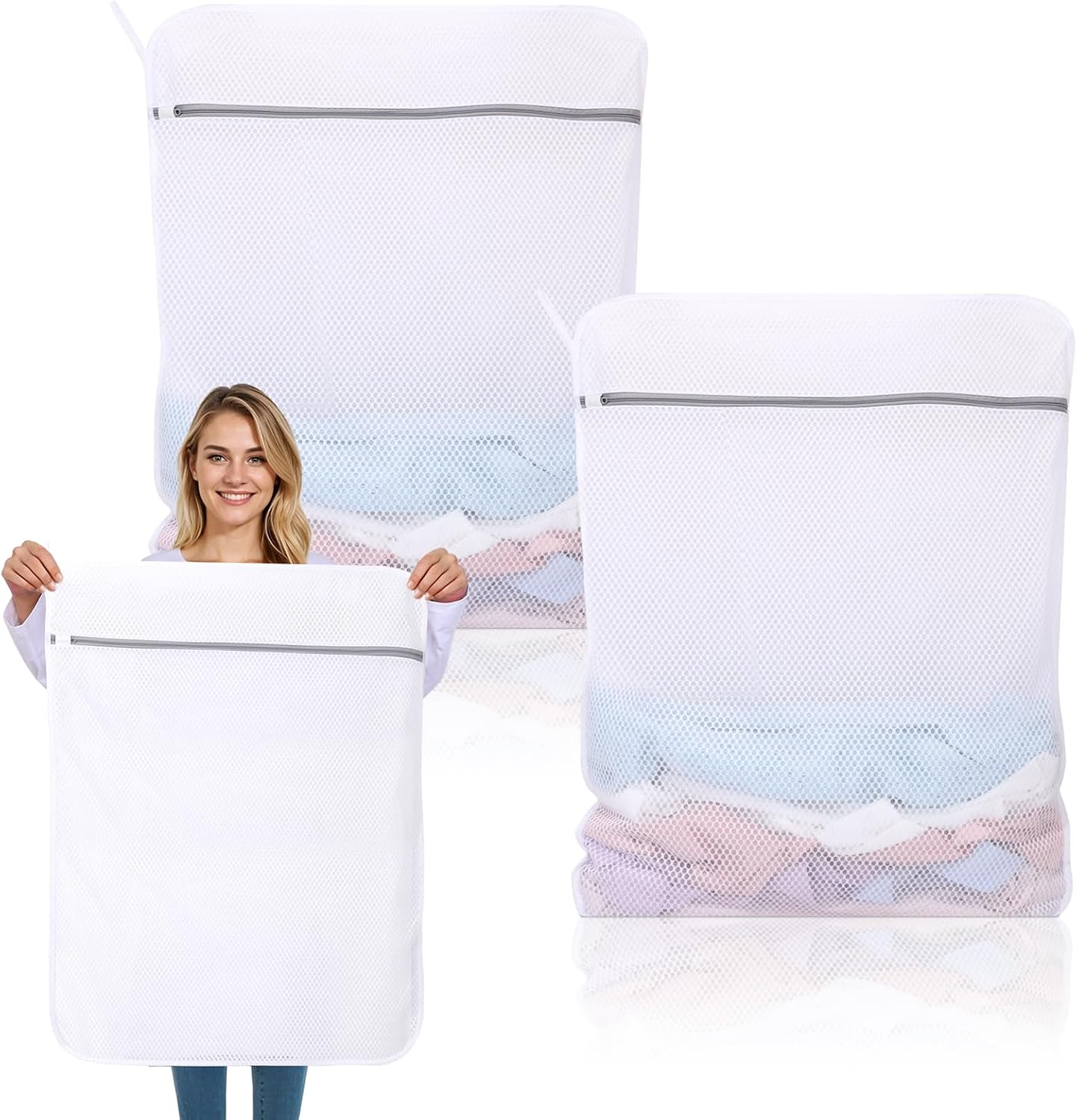Dntorx 2 Pack XX-Large Mesh Laundry Bags for Delicates, 24 x 32 Inches Reusable Laundry Bag Durable Wash Bags for Washing Machine for College, Family, Travel, Storage