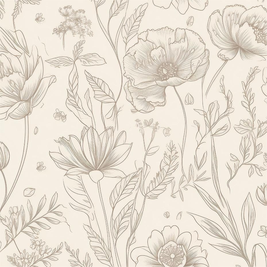 MuralPeel Modern Beige Black Wildflower Flowers Peel and Stick Wallpaper Self Adhesive Removable Easy Peel Off Stick on Wall Paper for Bedroom Cabinet Renter