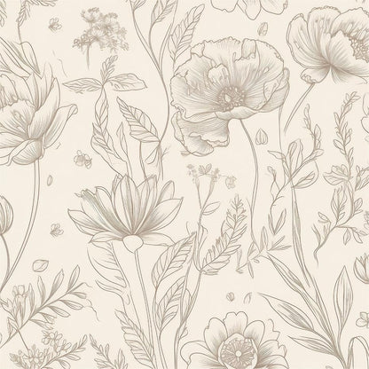 MuralPeel Modern Beige Black Wildflower Flowers Peel and Stick Wallpaper Self Adhesive Removable Easy Peel Off Stick on Wall Paper for Bedroom Cabinet Renter