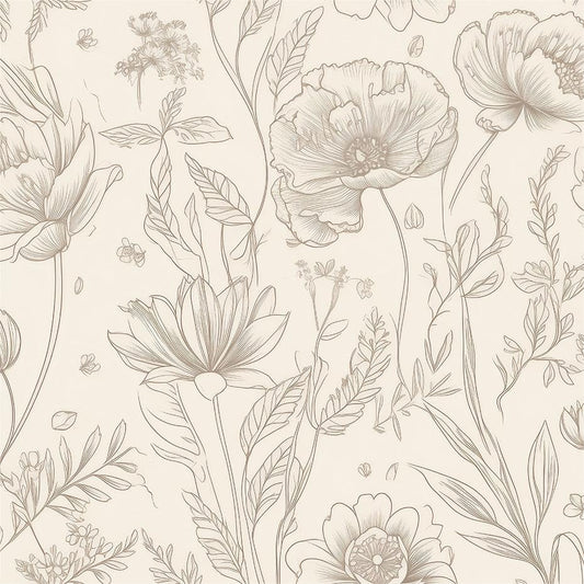 MuralPeel Modern Beige Black Wildflower Flowers Peel and Stick Wallpaper Self Adhesive Removable Easy Peel Off Stick on Wall Paper for Bedroom Cabinet Renter