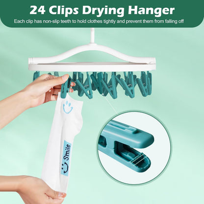 Plastic PP Drying Hanger, Anti-Rusty Drying Rack for Clothes, Socks, Lingeries, Delicates, Drying Hanger with 32 Clips for Baby Clothes, Towels