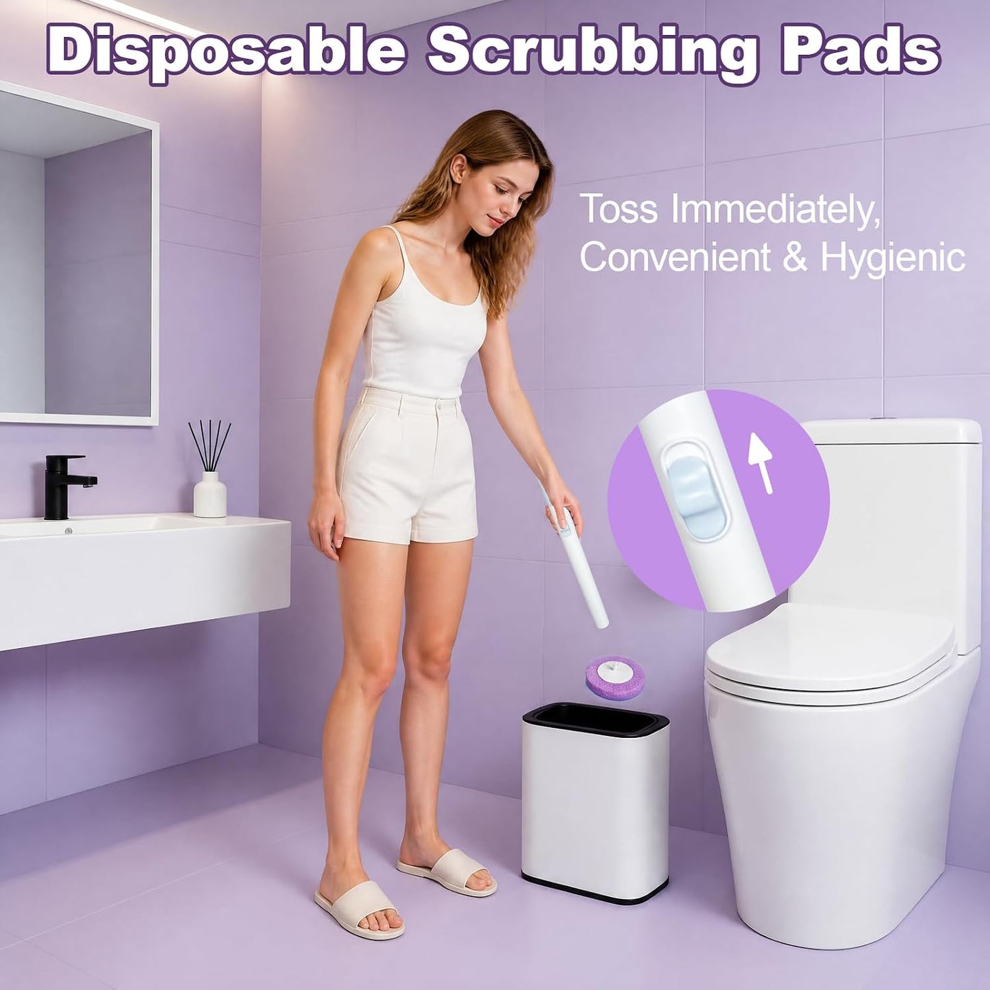 RV Toilet Brush, RV Accessories, Wall Mount Toilet Brush, 64 Toilet Refills | Hands Free Toilet Brush, One-Button Release, RV Toilet Brush and Holder Set, Compact Design, Camper Bathroom Accessories