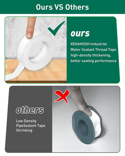 3 Roll Plumbers Tape, Teflon Water Pipe Sealing Tape, High-Density Thickening and Lengthen, High-Sealing Performance Waterproof Duct, Thread Seal, L 590 in x W 0.51 in. White