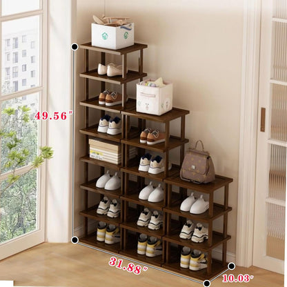 Vertical Shoe Rack - Tall Narrow Shoe Rack Organizer for Small Spaces,5 Tier Bamboo Shoen Shelf for Entryway,Closet,Corner,Doorway,Skinny Shoe Shelf Space Saving Shoe Storage,Free Stackable DIY