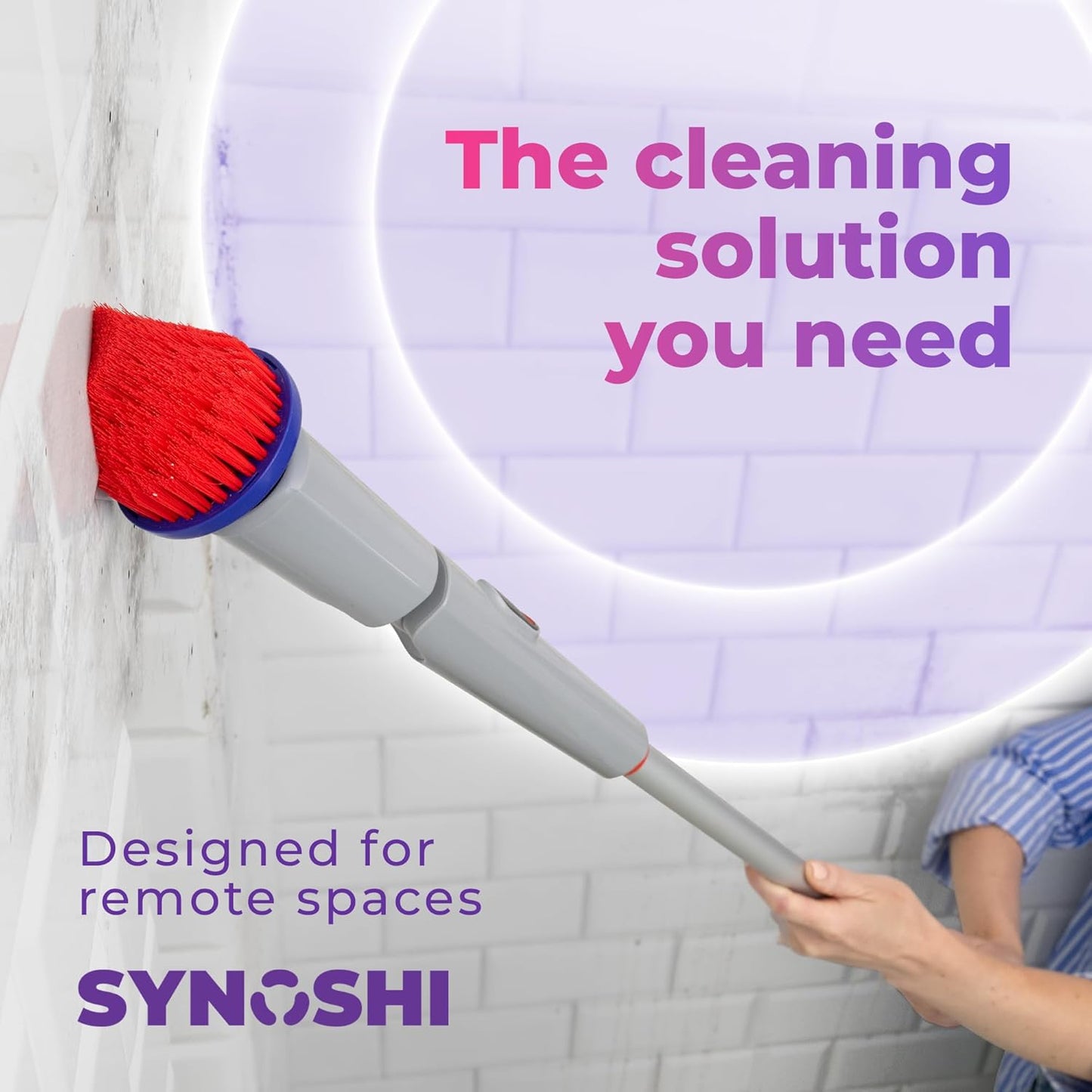 Synoshi PRO Electric Spin Scrubber with Long Handle – Cordless Shower Scrubber, Bathroom Cleaning Brush, Electric Scrubber for Cleaning Shower, Tub & Floor, Adjustable Angles, 2 Speeds Power Scrubber