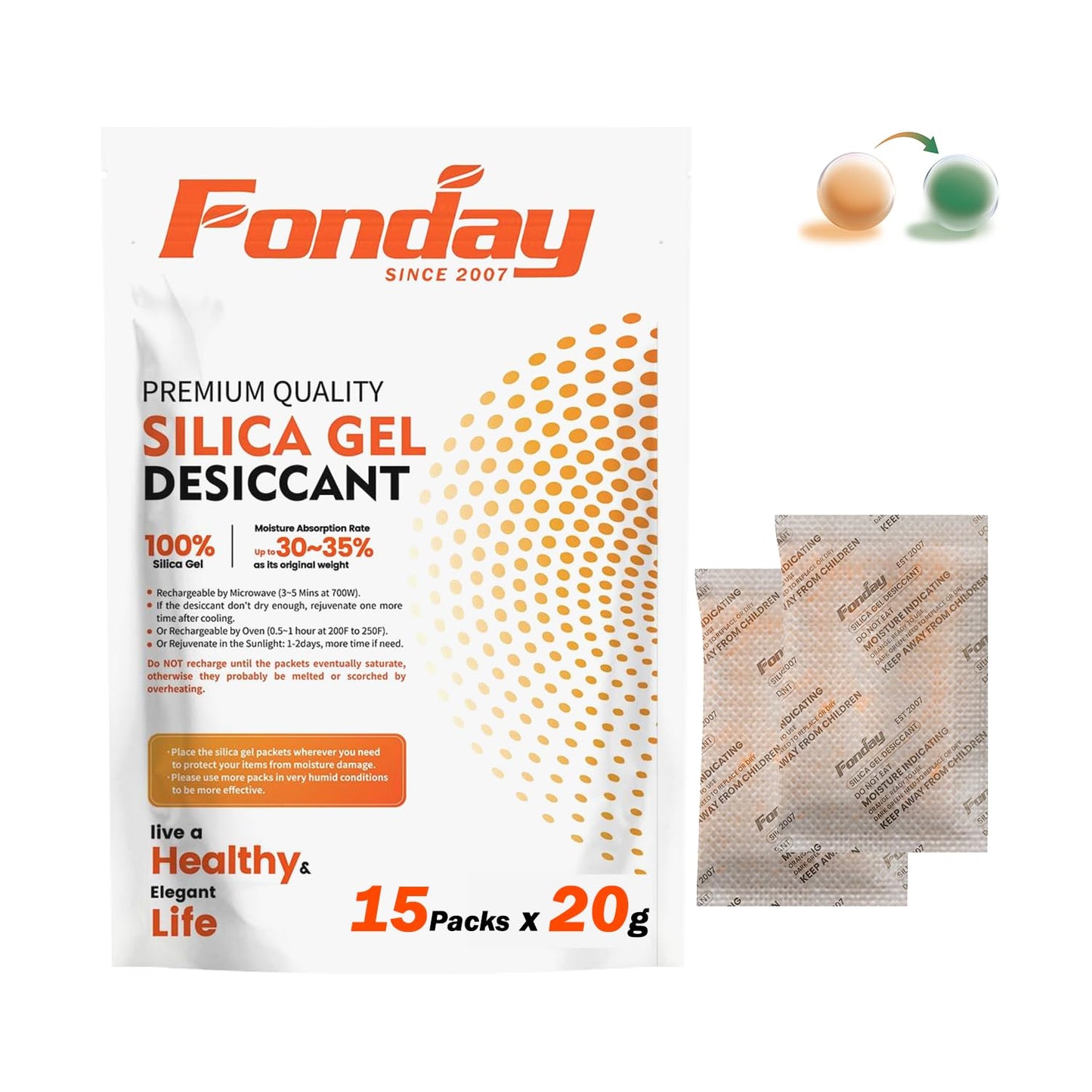 500g x 2 packs Fonday Rechargeable Silica Gel Car Dehumidifier Fast Reactivate Desiccant Bags, Large for Gun Safe Closet Basement Garage Storage Moisture Absorber