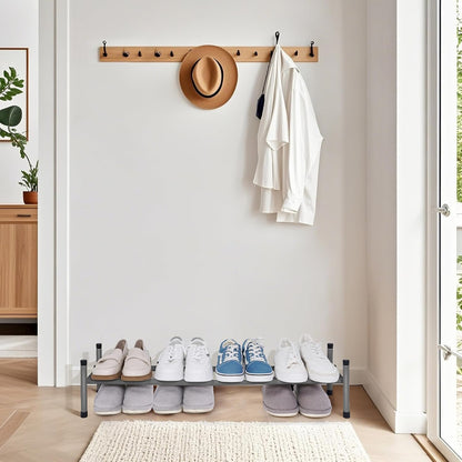 STORAGE MANIAC Expandable Shoe Rack for Closet, 8 Pairs Stackable Small Shoe Rack, Metal Adjustable Shoes Organizer for Entryway, Hallway, Garage, Front Door, Shoes Shelves, Black 2 Tier