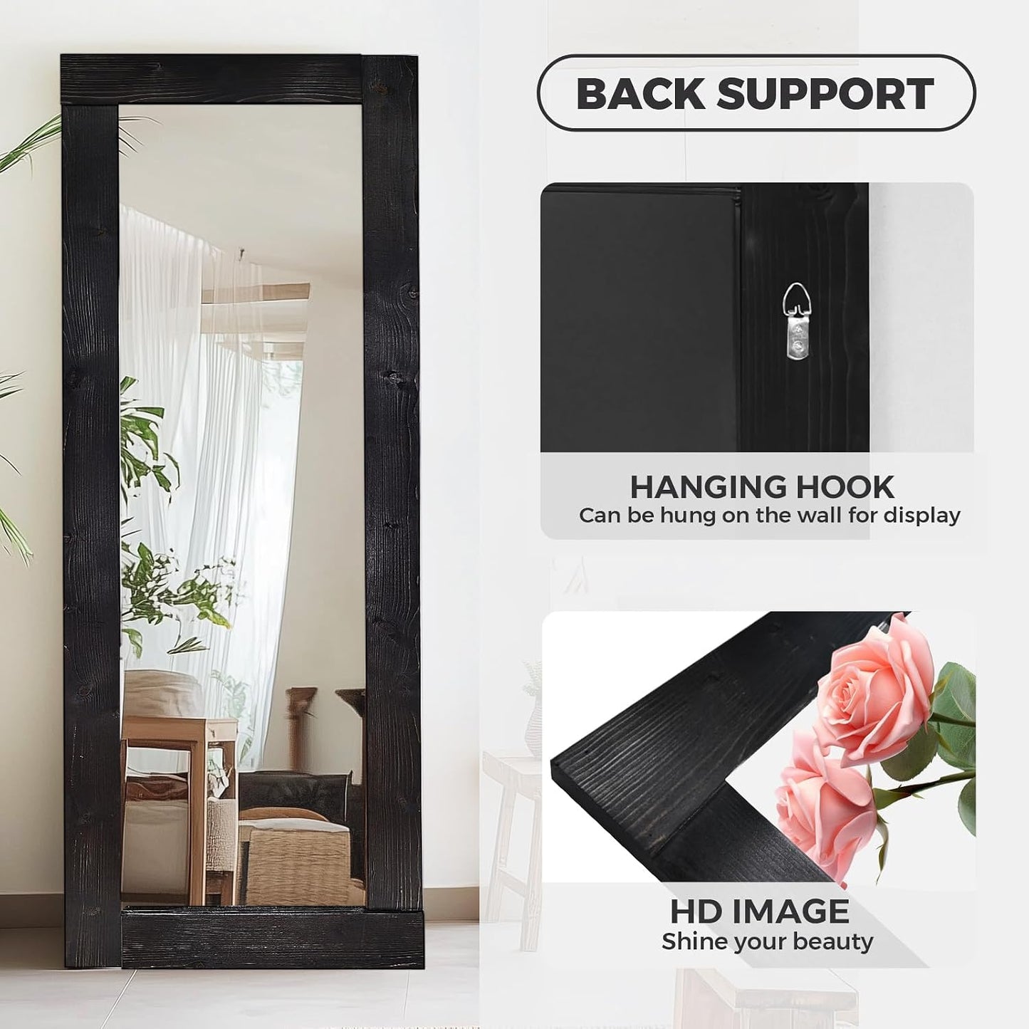 Solid Wood Full Length Mirror - 65"x22" Arched Floor Mirror, Free Standing & Wall Mounted - Elegant Design for Bedroom, Dressing Room, Hallway, Brown
