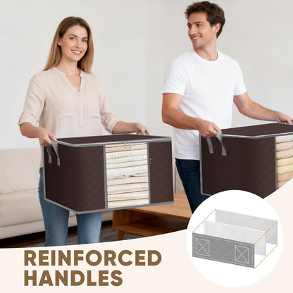 BALEINE 2 Pack Clothes Storage Bags, 16 Gallon Storage Containers with Reinforced Handle, Sturdy Zipper, Closet Organizer for Blanket, Comforter, Pillow, Bedding (Grey, 2 Pack)